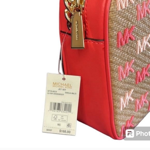 NWT Michael Kors Crossbody Bag -  Pink and Tan Raffia - Picture 8 of 8